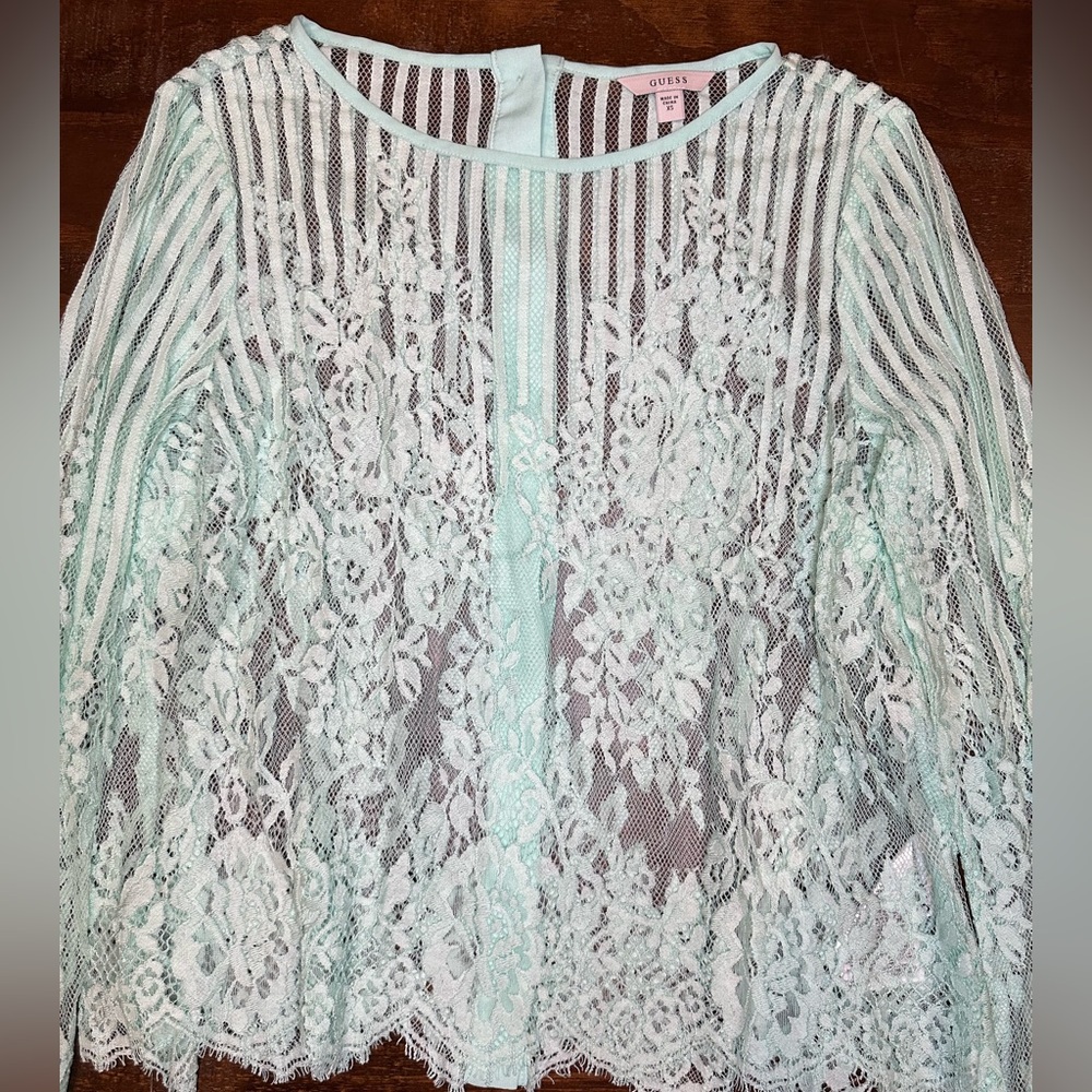 Guess Light Green Lace Top Size XS Longsleeve